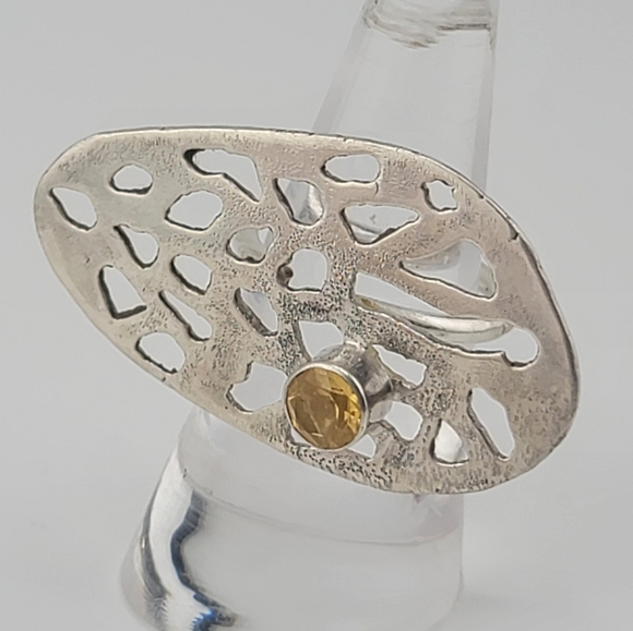 CITRINE ZIRCONIA CRYSTAL RING HANDMADE IN STERLING SILVER METAL SIZE 9 - Picture 3 of 10